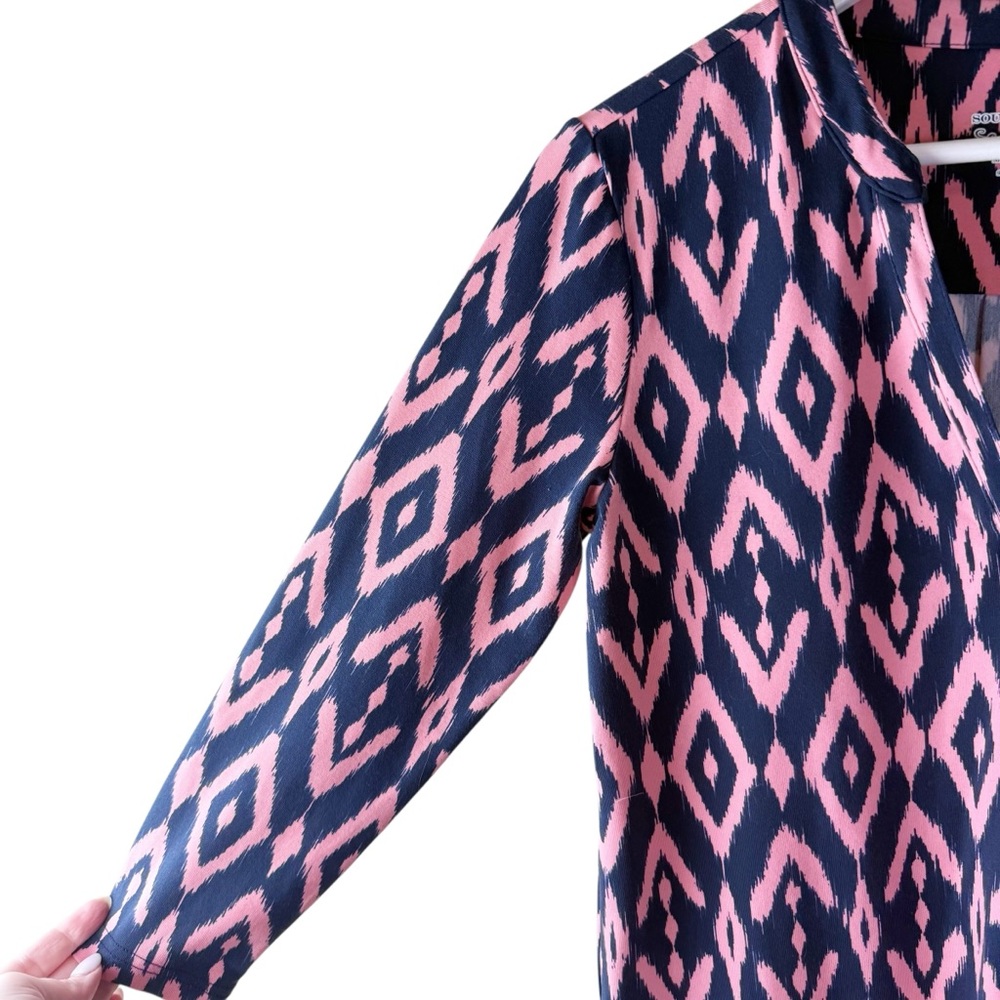 Southern‎ Tide Ikat Print Stretchy Shift Resort Preppy Pink Navy Dress Small - Picture 3 of 10